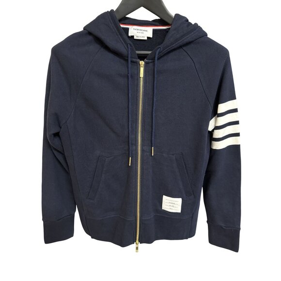 Thom Browne Navy Hoodie With White Stripes Size 3 100% Cotton Made In Japan - Picture 1 of 9